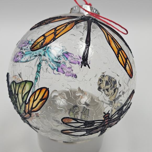 VTG Limited Edotopm Large Clear Glass Ornament with hand-painted Dragon Flies - Picture 5 of 7